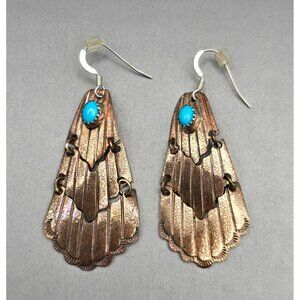 Running Bear Trading Gallup 925 Copper Turquoise Articulated Dangle Earrings 2"